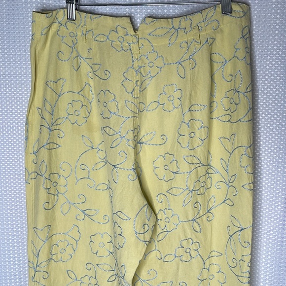 Debra deRoo Embroidered Pants Silk Linen Blend High Rise Vacation Sz M - Picture 5 of 11